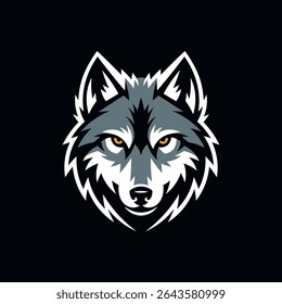 Wolf head logo. Forest wild animal. Minimalist and simple icon. Vector illustration of wolf face silhouette, isolated on dark background. Perfect for mascot, logotype or emblem design.