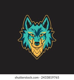 logo de cabeza de lobo en verde y amarillo 