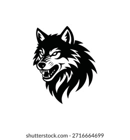 Logotipo de la cabeza del lobo con una cara de gemido y enojado