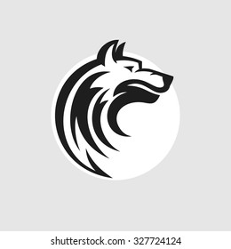 Wolf head logo or icon in black and white. Vector illustration.