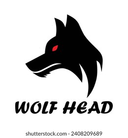 wolf head logo icon with red eye vector illustration in a white background