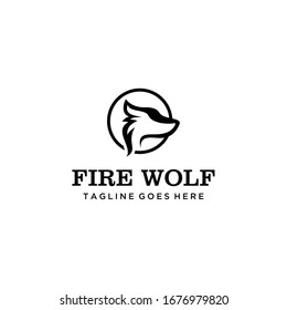 wolf head logo illustration which is shaped like a burning fire.