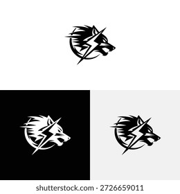 Wolf head logo with lightning logo  icon illustration