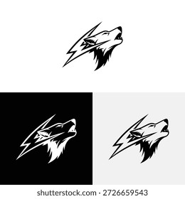 Wolf head logo with lightning logo  icon illustration