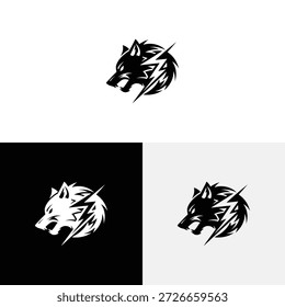 Wolf head logo with lightning logo  icon illustration