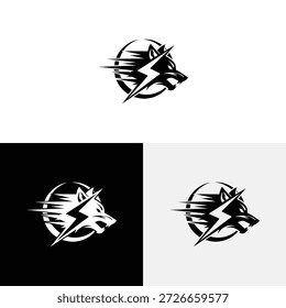 Wolf head logo with lightning logo  icon illustration