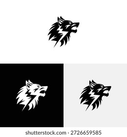 Wolf head logo with lightning logo  icon illustration