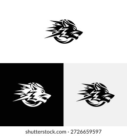Logotipo de la cabeza del lobo con la ilustración del icono del logotipo del relámpago