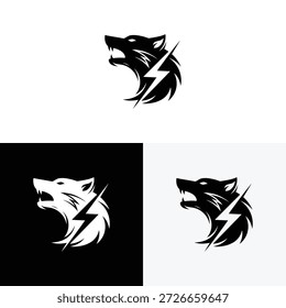 Wolf head logo with lightning logo  icon illustration