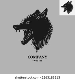 wolf head logo in line art style.