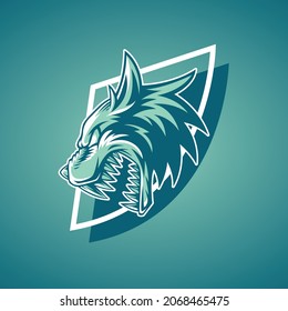 Wolf head logo mascot with a triangular emblem, this cool and fierce image is suitable for team sport logos such as e-sports or hunting, can be used t-shirt or merchandise design