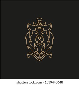 Wolf head logo. Wolf mascot vector art. Black background.