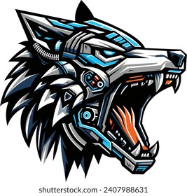 The wolf head logo seen from the side with an open mouth has a Transformers robot feel, suitable for esports logos and others