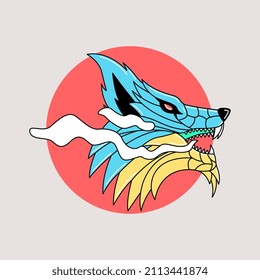 Logo de la cabeza del lobo, ilustración vectorial de diseño de tatuajes