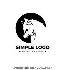 wolf head logo template design with black circle