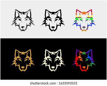 Wolf head logo template with various variations and colors, suitable for clothing company brands, tattoo, t shirt design, and gaming logo.