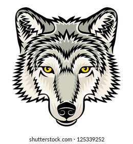 A Wolf head logo. This is vector illustration ideal for a mascot and tattoo or T-shirt graphic.