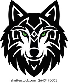 Wolf head logo in a tribal tattoo style silhouette