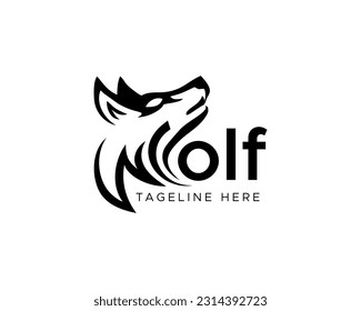 Wolf head logo vector, black color, with w letter initial to form wolf picture