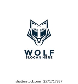 Wolf head logo vector icon illustration. Simple line wolf logo design template