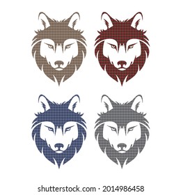 Wolf Head Logo Vector Illustration. Wolf Head With Plaid Pattern Logo Template
