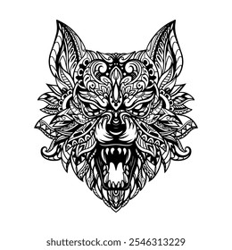 Wolf head mandala arts isolated on white background