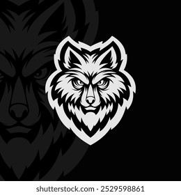 Wolf head mascot animal esport illustration logo design, black white