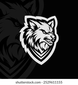 Wolf head mascot animal esport illustration character, black white