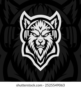 Wolf head mascot esport illustration, black white