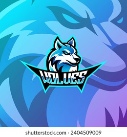 Wolf head mascot esport vector illustration. Carnivore gaming team mascot emblem.