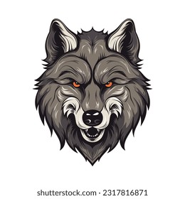 Mascota de la cabeza de lobo. Diseño de logotipo. Ilustración para imprimir en camisetas.