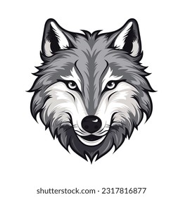 Mascota de la cabeza de lobo. Diseño de logotipo. Ilustración para imprimir en camisetas.