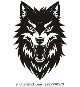 Logo de la mascota Wolf head para el equipo deportivo y deportivo, insignias de plantilla en blanco y negro
