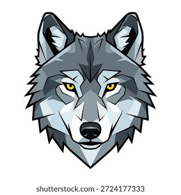 Ilustración vectorial aislada del logotipo de la mascota de la cabeza del lobo en el fondo blanco, diseño feroz del emblema animal salvaje para el Equipo de los deportes electrónicos, el juego, los deportes y la marca