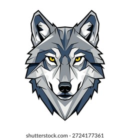 Ilustración vectorial aislada del logotipo de la mascota de la cabeza del lobo en el fondo blanco, diseño feroz del emblema animal salvaje para el Equipo de los deportes electrónicos, el juego, los deportes y la marca