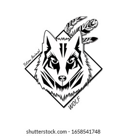 Wolf head mascot vector emblem, logotype or element design for t-shirt, banner, card.
