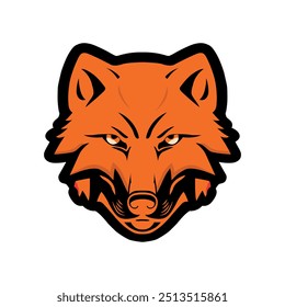 Wolf head modern minimal vector. wolf face logo icon orange and black vector illustration, wolf mascot simplistic.