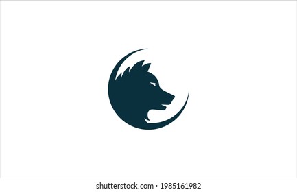 wolf head with moon icon logo design vector template illustration