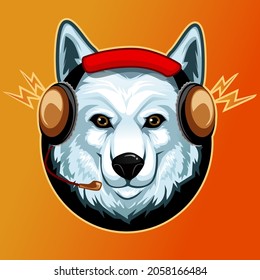 Wolf Head Music Mascot Cartoon In Vector