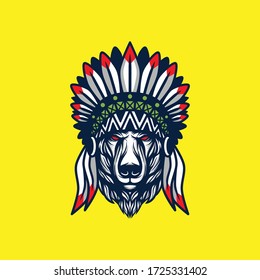 Wolf head native american illustration.