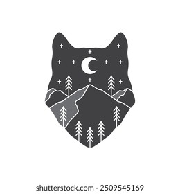 Vector de diseño de logotipo de noche de cabeza de lobo