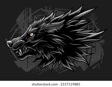 Wolf head on the dark gray background vector illustration.