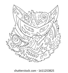 Wolf head on a white background. Print. Zen doodles. Vector illustration