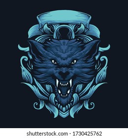 Wolf Head With Ornament Illustration
