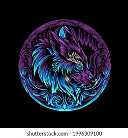 Wolf Head With Ornament  Illustration for your business or merchandise