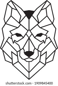 Wolf head. Outline drawing. Vector black and white geometric wolfhead. 