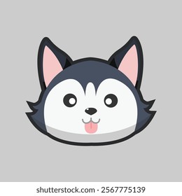 wolf head with outline flat vector design.