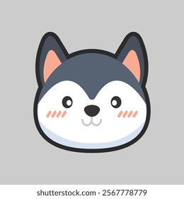 wolf head with outline flat vector design.