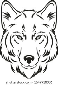 Wolf Head. Outlined Drawing. Vector