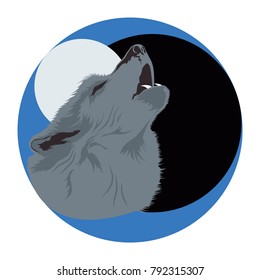 Wolf head poster. Dark. Vector illustration of a wolf howling at the moon.